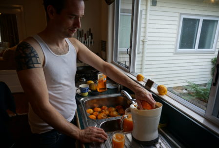 the juicer. They have an orange, a lemon and a grapefruit tree in their yard and they're just sitting there going to waste so he juiced at least a gallon so far.